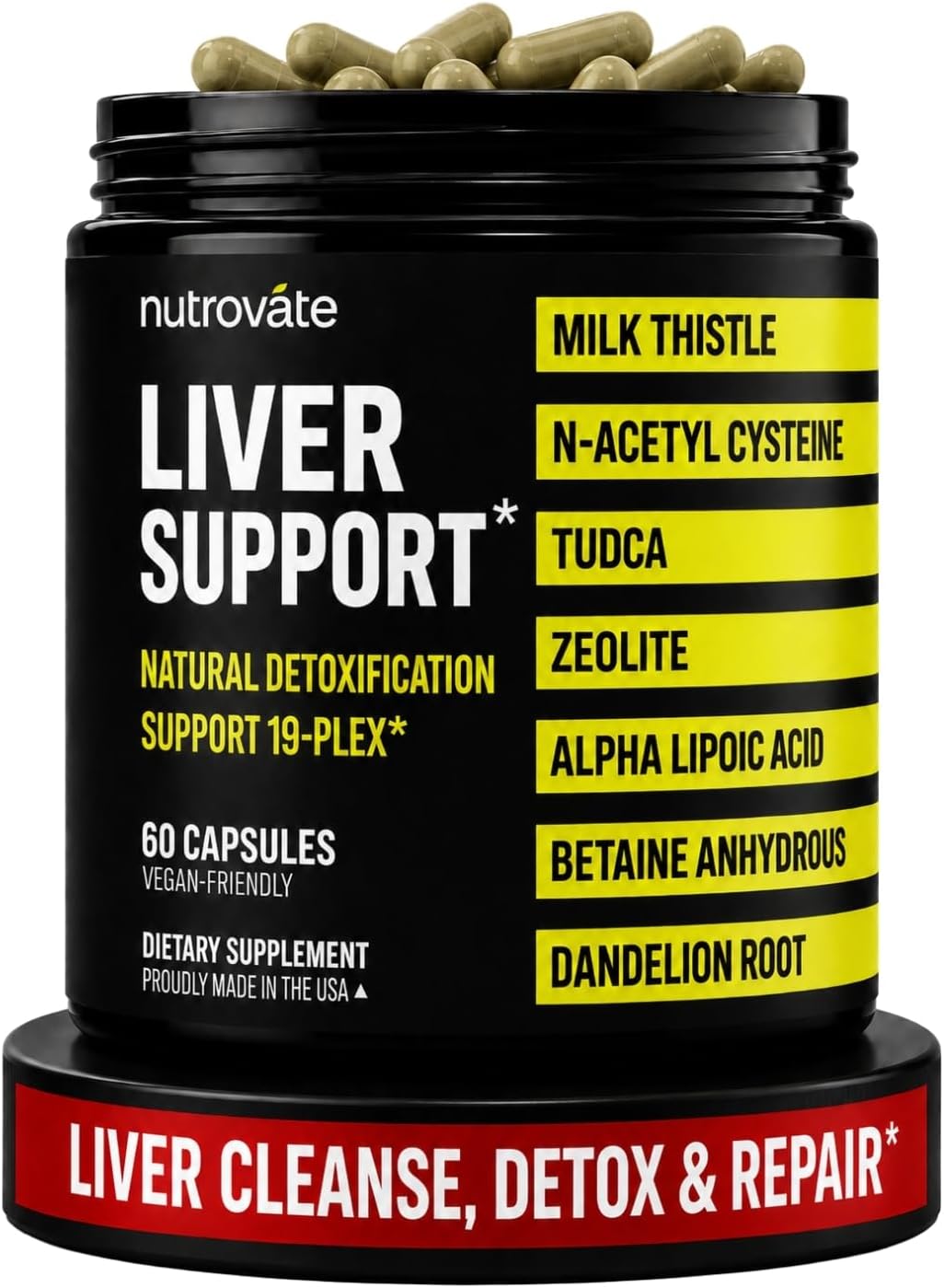 Liver Cleanse Detox & Repair [19-Plex] - Suplemento de apoyo hepático con cardo mariano, TUDCA, NAC, ALA, zeolita, raíz de diente de león, alcachofa y cúrcuma, vegano, sin OMG, sin gluten [fabricado