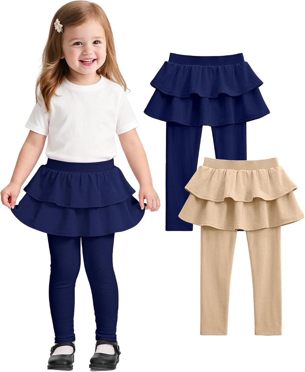 Witwot Paquete de 2 leggings tutú para niña, pantalones de algodón con falda con volantes, talla 18M-5T | Size 18M-5T Baby Girls Clothes