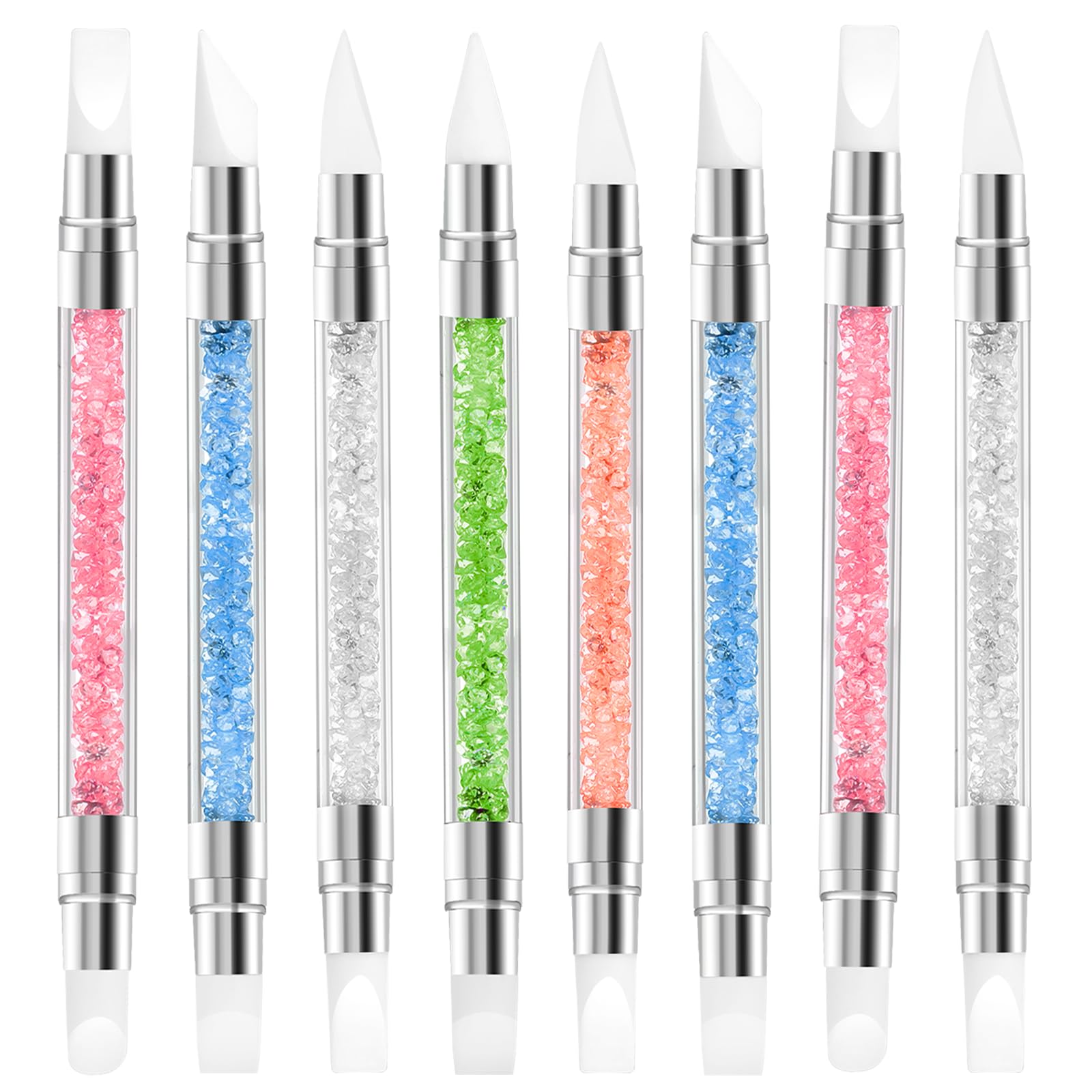 3 bolígrafos de escultura para arte de uñas, herramientas de uñas de silicona de doble punta, cabeza de silicona, pinceles de arte de uñas con mango acrílico, bolígrafo de tallado de esmalte de uñas | Silicone Head Acrylic Handle Nail Art Brushes, Rhinest