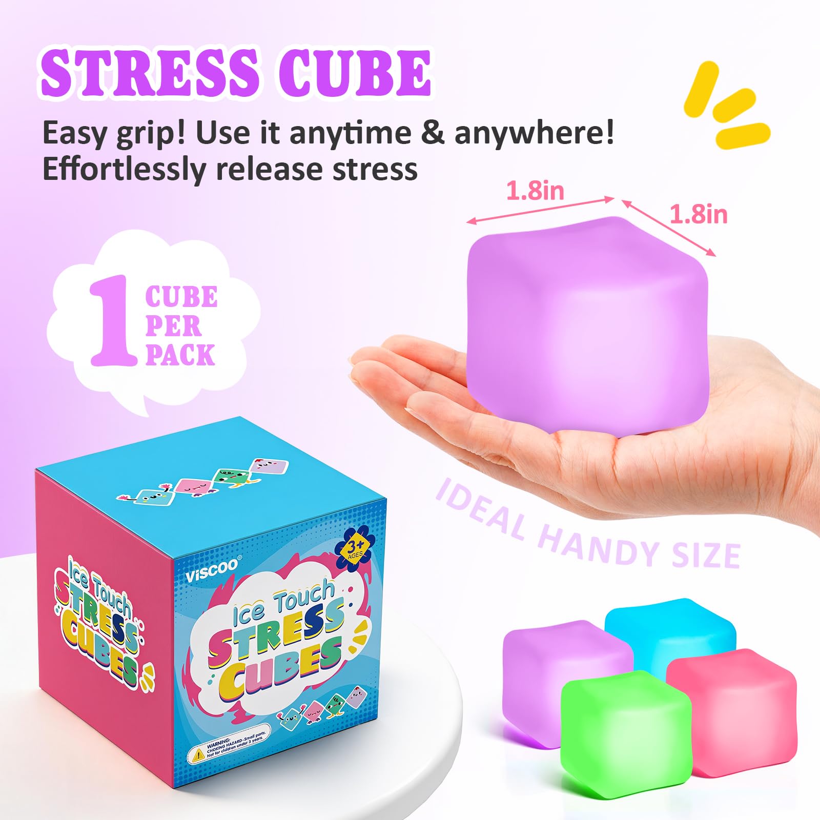 Paquete de 4 Cubos Antiestrés, Pelotas Antiestrés con Forma de Cubo de Hielo de Elevación Lenta para Adultos y Niños, Juguete Sensorial Fidget para Alivio de Ansiedad, Pelotas Blandas de Forma | Sensory Fidget Toy for Anxiety Relief, Square Shape Cube Squ