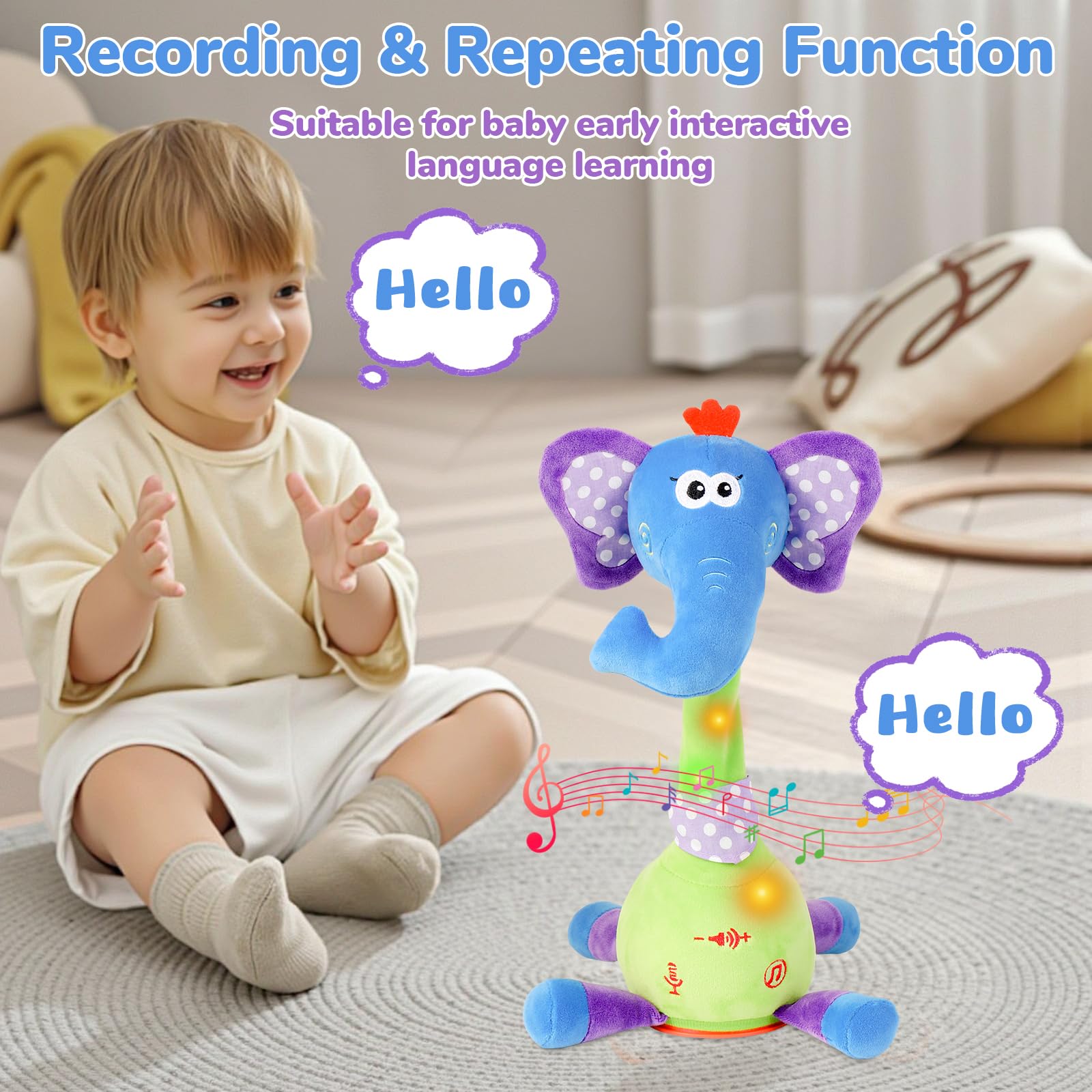 Cactus bailarín parlante - Repite lo que dices graba juguete para bebé | Bebé cantando grabación, imitando, repite lo que dices, musical interactivo, para niños y niñas de 1 año