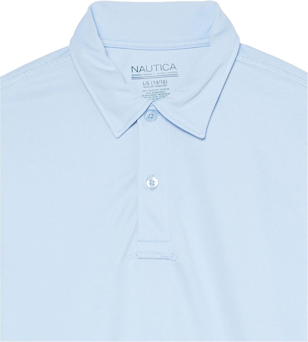 Nautica - Polo de uniforme escolar para niños, de manga corta, sensorial, cierre de botones, material de alto rendimiento que absorbe la humedad