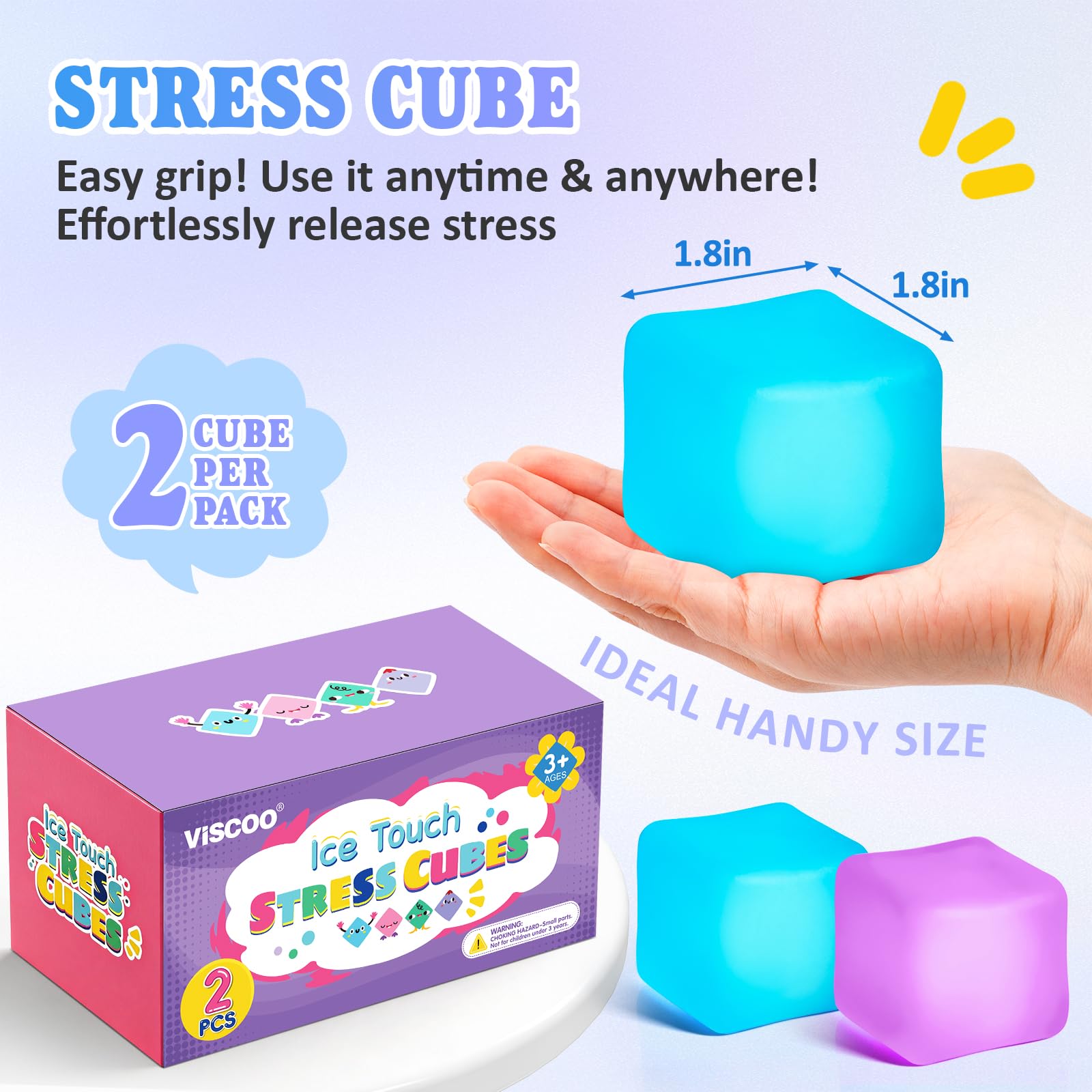 Paquete de 4 Cubos Antiestrés, Pelotas Antiestrés con Forma de Cubo de Hielo de Elevación Lenta para Adultos y Niños, Juguete Sensorial Fidget para Alivio de Ansiedad, Pelotas Blandas de Forma | Sensory Fidget Toy for Anxiety Relief, Square Shape Cube Squ