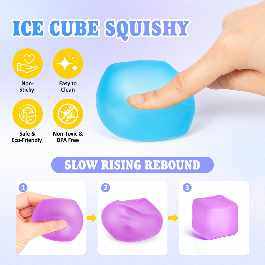 Paquete de 4 Cubos Antiestrés, Pelotas Antiestrés con Forma de Cubo de Hielo de Elevación Lenta para Adultos y Niños, Juguete Sensorial Fidget para Alivio de Ansiedad, Pelotas Blandas de Forma | Sensory Fidget Toy for Anxiety Relief, Square Shape Cube Squ