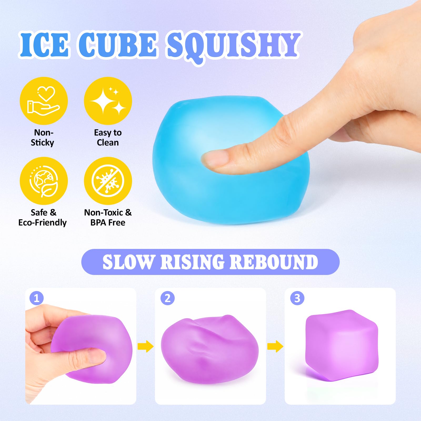 Paquete de 4 Cubos Antiestrés, Pelotas Antiestrés con Forma de Cubo de Hielo de Elevación Lenta para Adultos y Niños, Juguete Sensorial Fidget para Alivio de Ansiedad, Pelotas Blandas de Forma | Sensory Fidget Toy for Anxiety Relief, Square Shape Cube Squ