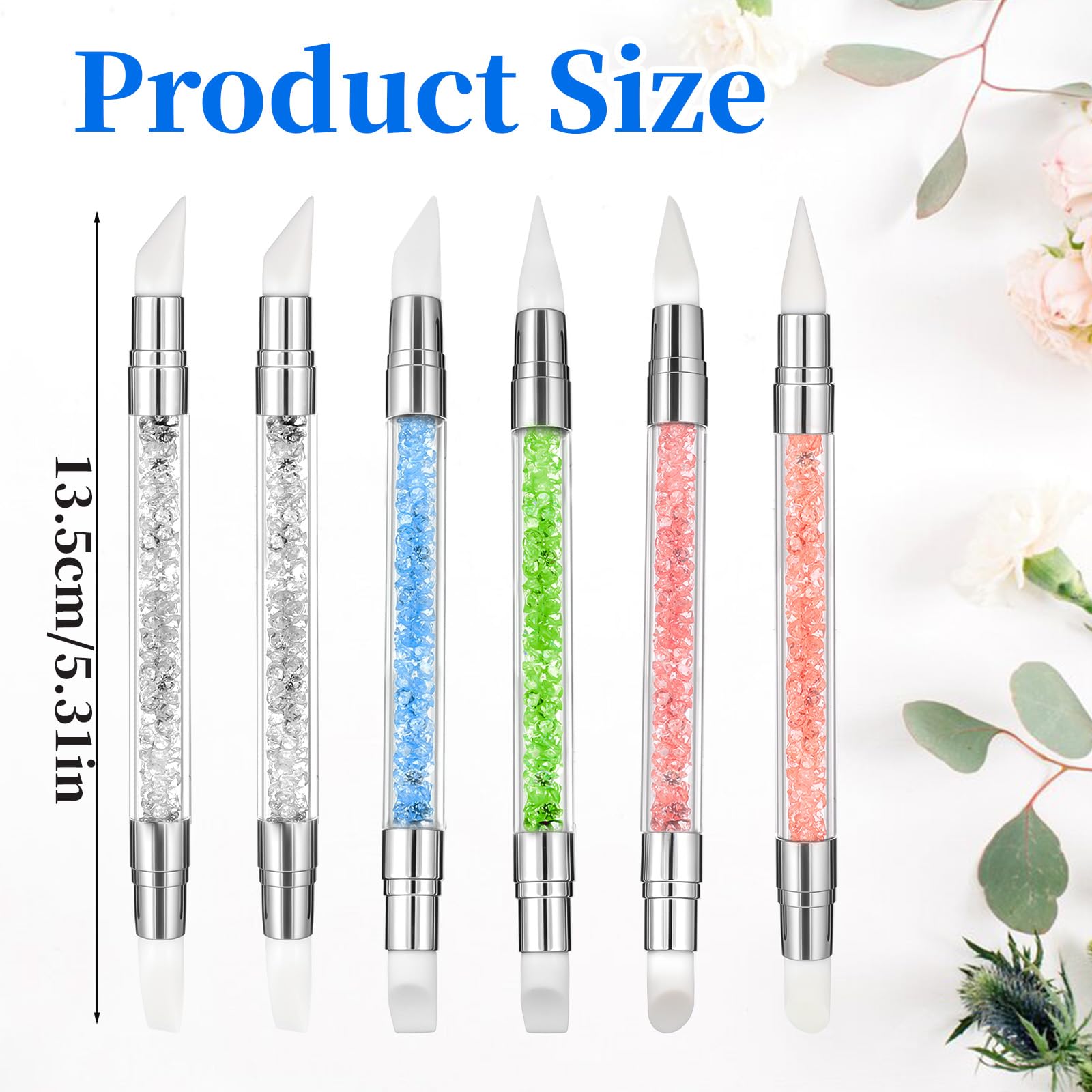 3 bolígrafos de escultura para arte de uñas, herramientas de uñas de silicona de doble punta, cabeza de silicona, pinceles de arte de uñas con mango acrílico, bolígrafo de tallado de esmalte de uñas | Silicone Head Acrylic Handle Nail Art Brushes, Rhinest