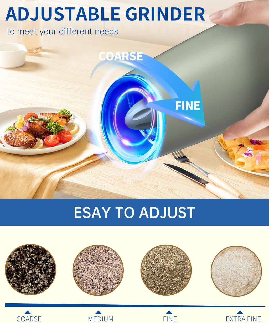 CIRCLE JOY Gravity - Juego de molinillo eléctrico de sal y pimienta con luz LED, funciona con pilas, grosor ajustable, gran capacidad, para el hogar, cocina, barbacoa