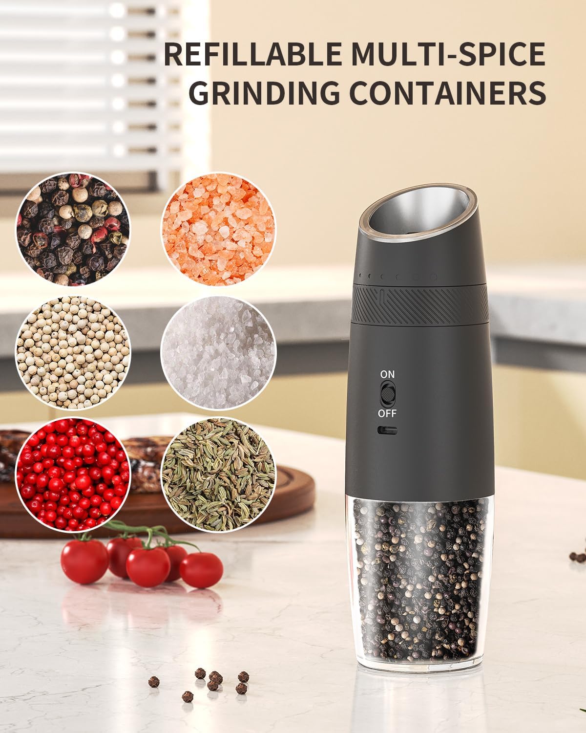 CIRCLE JOY Gravity - Juego de molinillo eléctrico de sal y pimienta con luz LED, funciona con pilas, grosor ajustable, gran capacidad, para el hogar, cocina, barbacoa