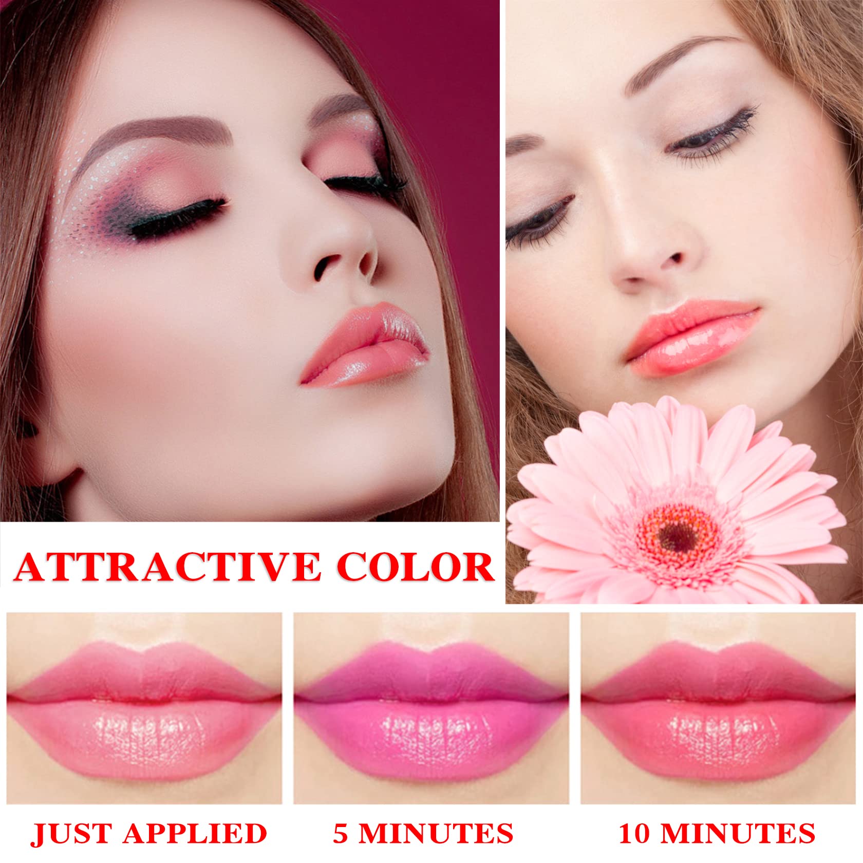 Labial de aloe vera, cuidado labial de larga duración, bálsamo labial nutritivo y voluminizador, brillo labial, cambio de color mágico con temperatura, 3 unidades
