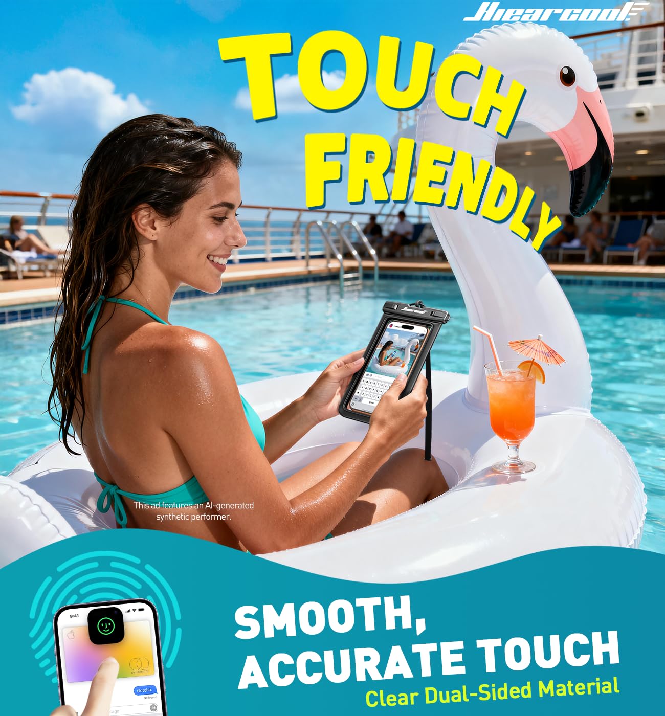 Hiearcool Funda impermeable IPX8 para iPhone 17/16/15/14 Pro Max, bolsa seca para teléfono celular para artículos esenciales de playa y crucero, pantalla táctil, cordón incluido, paquete de 2 (se adapta a hasta 8.9 pulgadas)