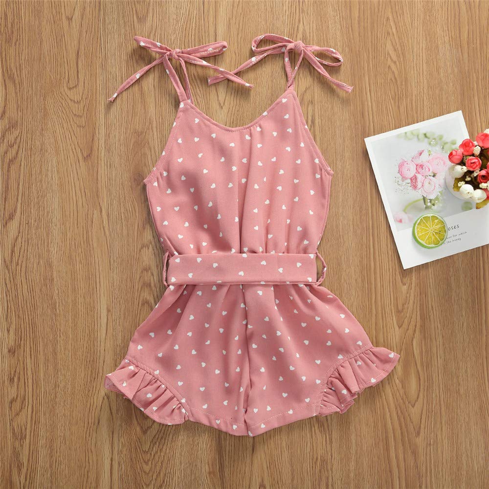 Toddler Baby Girl Heart Print Suspender Romper Jumpsuit Playsuit Holiday Clothes Kids Summer Outfit