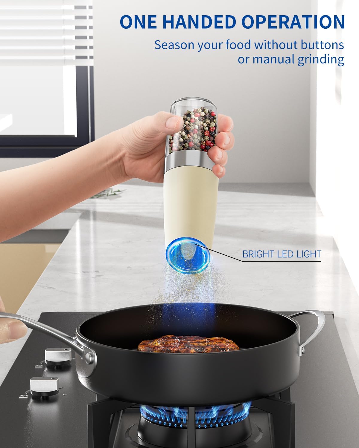 CIRCLE JOY Gravity - Juego de molinillo eléctrico de sal y pimienta con luz LED, funciona con pilas, grosor ajustable, gran capacidad, para el hogar, cocina, barbacoa