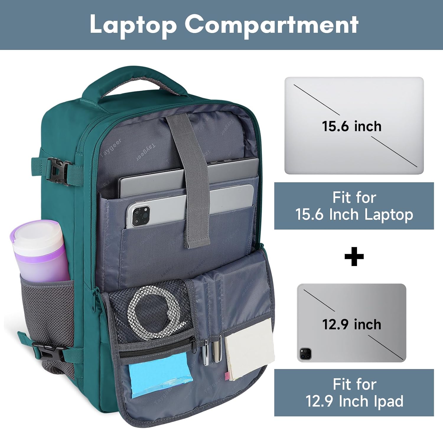 Taygeer - Mochila de viaje para mujeres, mochila de cabina con puerto de carga USB y bolsa para zapatos, mochila TSA para laptop de 15.6 pulgadas aprobada para vuelos, bolsa de enfermera, mochila | 15.6inch Laptop Mochila with Water Bottle Pocket & Shoe P