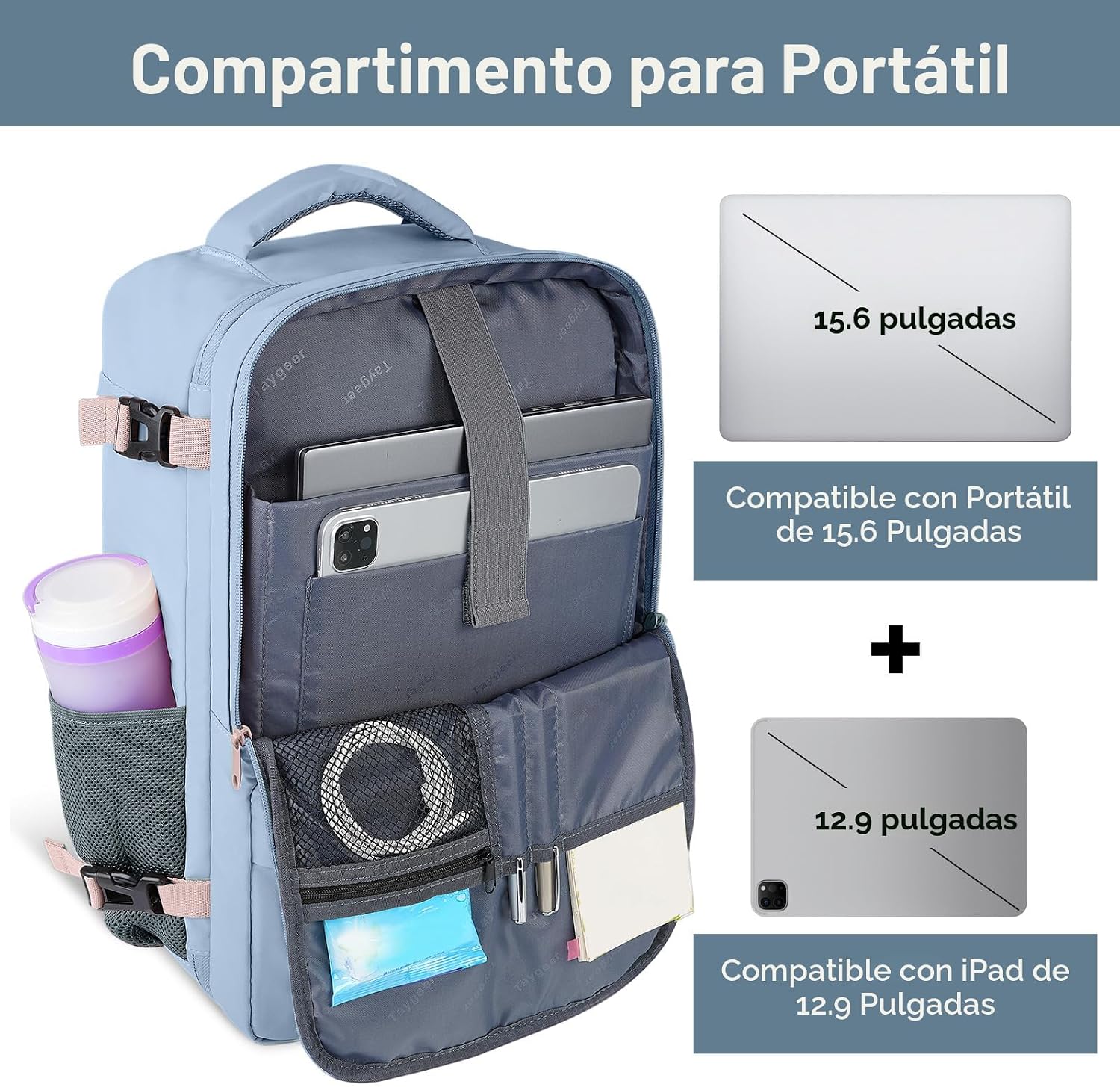 Taygeer - Mochila de viaje para mujeres, mochila de cabina con puerto de carga USB y bolsa para zapatos, mochila TSA para laptop de 15.6 pulgadas aprobada para vuelos, bolsa de enfermera, mochila | 15.6inch Laptop Mochila with Water Bottle Pocket & Shoe P