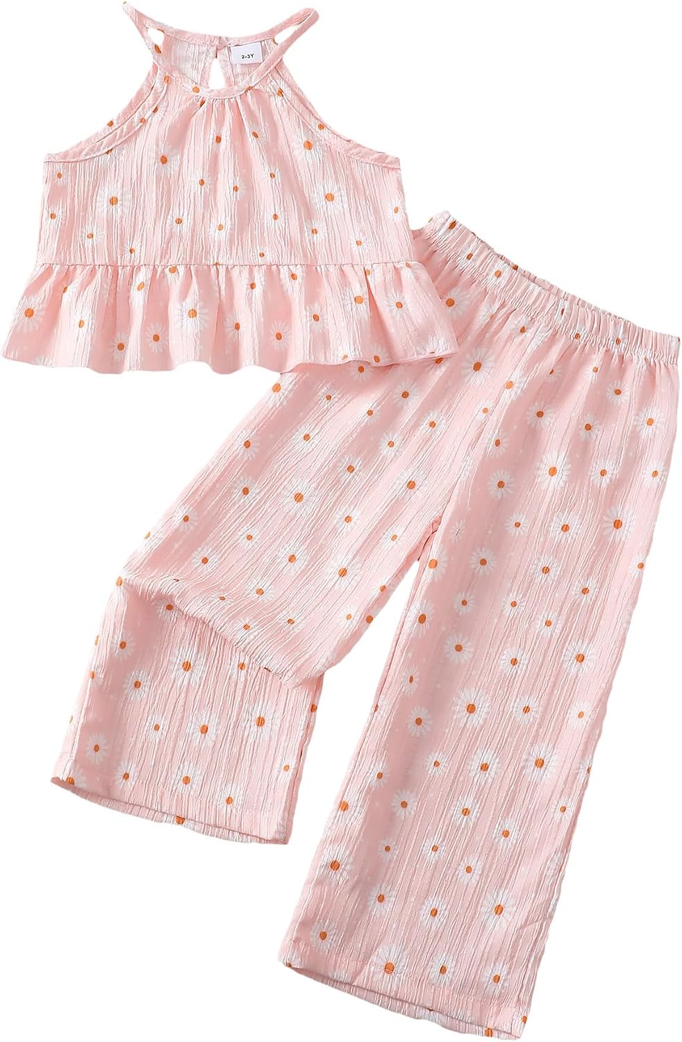 Kucnuzki Ropa de bebé niña pequeña trajes de verano Cami volantes halter tops pantalones de pierna ancha niños conjunto de ropa floral