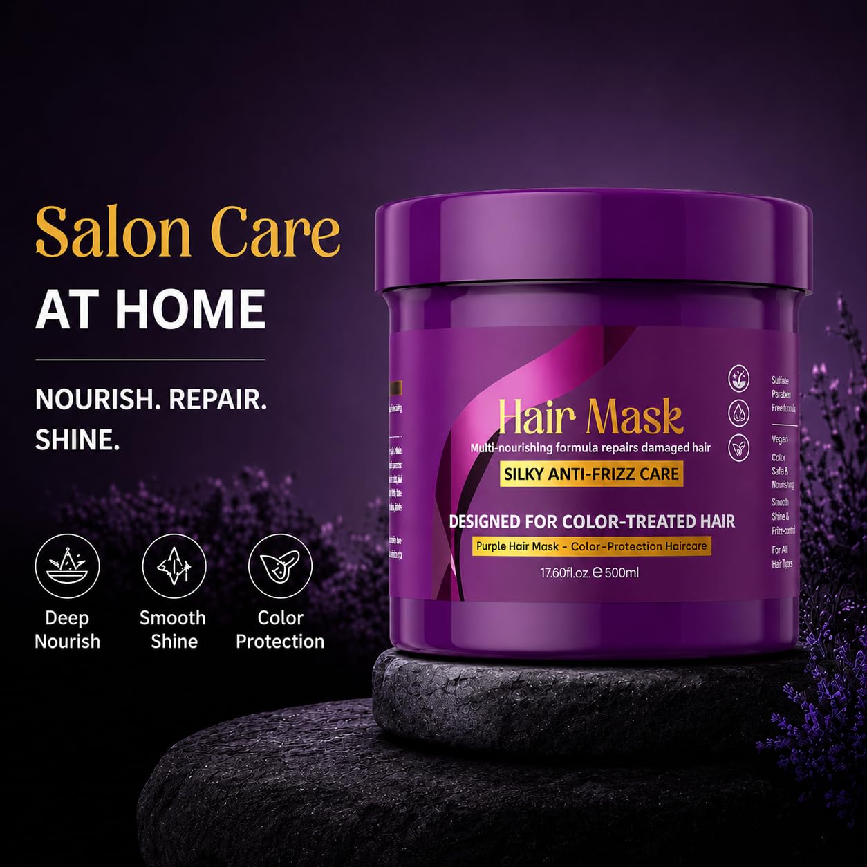 Mascarilla capilar morada para cabello rubio, plateado y tratado con color, tratamiento capilar acondicionador profundo para cabello seco dañado, mascarilla hidratante antiencrespamiento con