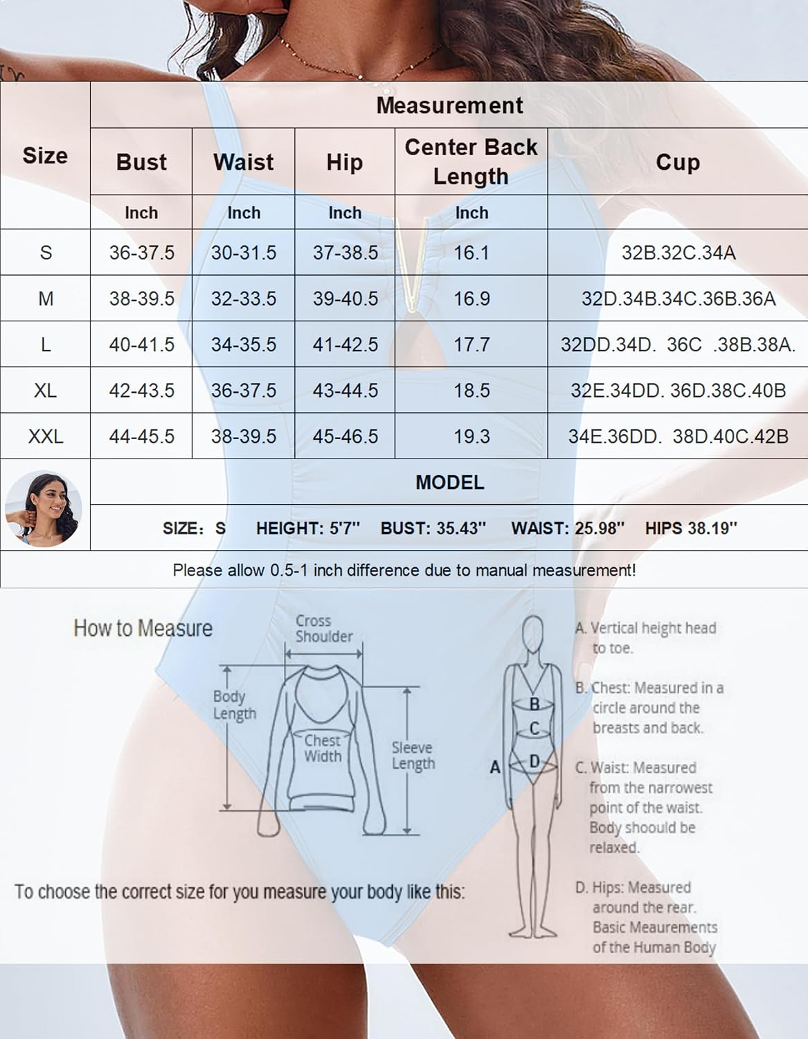 AI'MAGE Traje de baño de una pieza con control de abdomen para mujer, con cuello en V