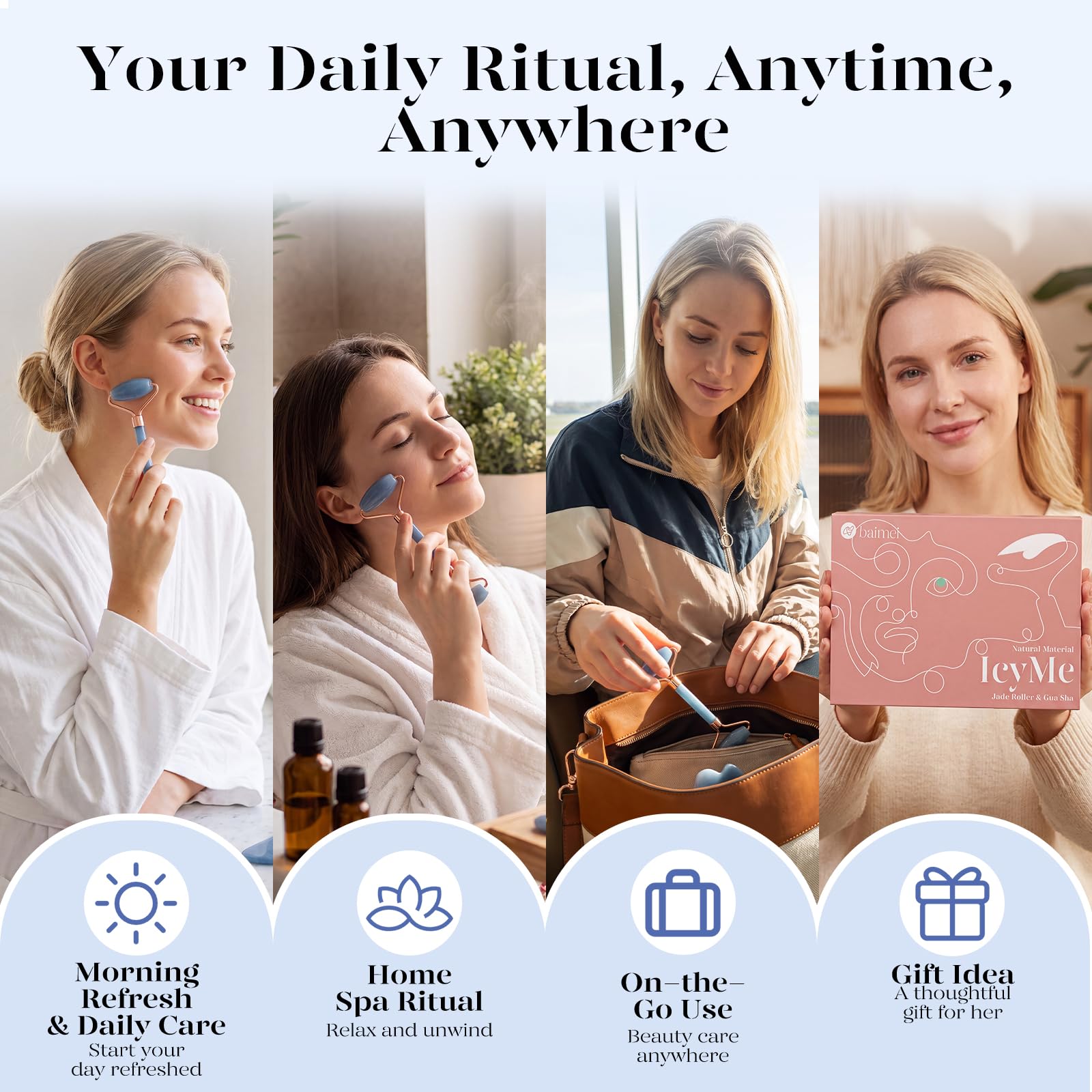 BAIMEI IcyMe - Rodillo de jade y Gua Sha, rodillo facial para reducir el enrojecimiento de la piel, cuidado personal para hombres y mujeres, masajeador para cara, ojos, cuello, alivia líneas finas y | Cooling Face Roller for Lymphatic Massage,Sculpting To