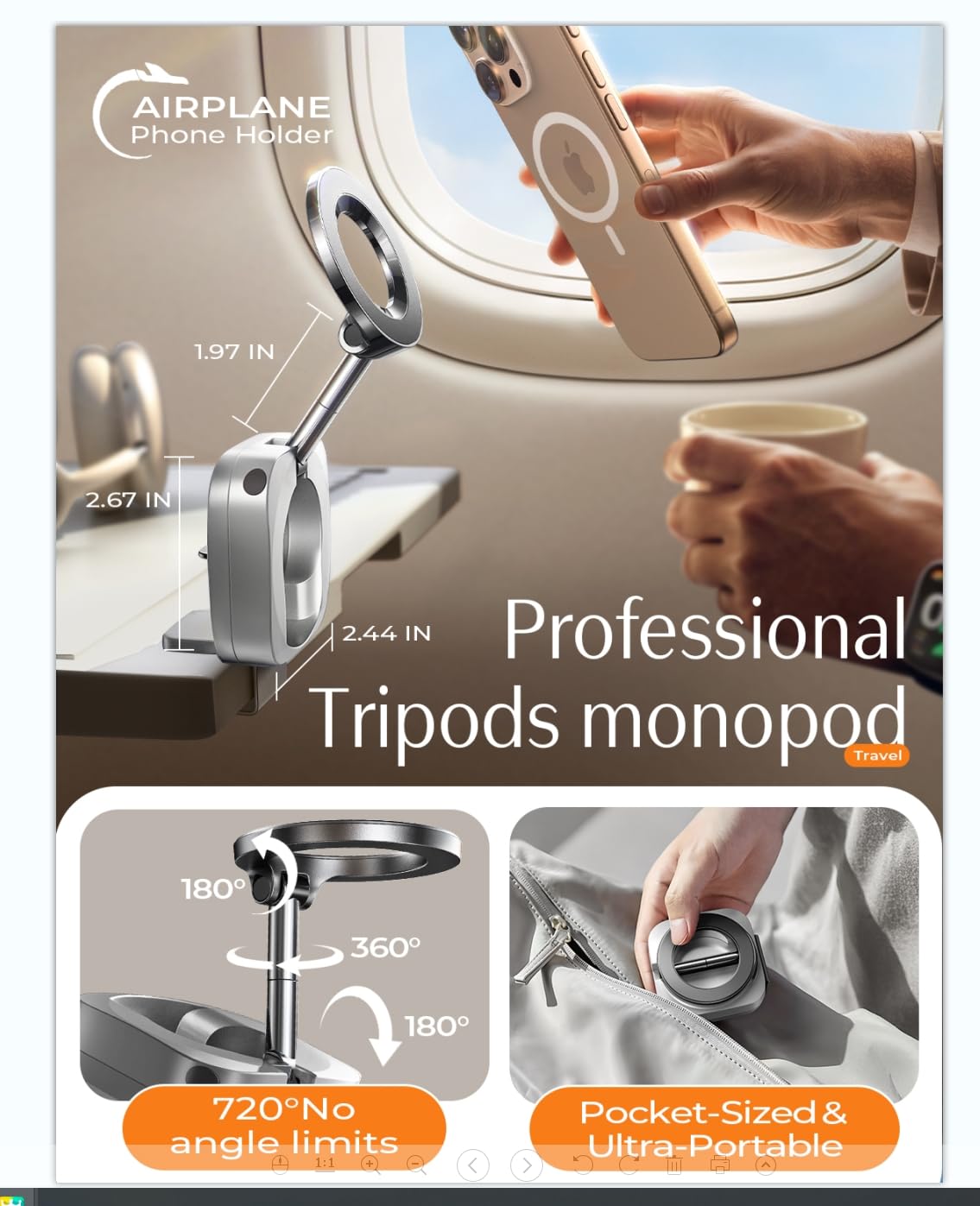 LISEN - Soporte de teléfono para el escritorio de viaje en avión | Phone Stand Hands Free MagSafe Travel Accessories Flying Long Flight Essentials Airplane Gadgets Gifts for Men