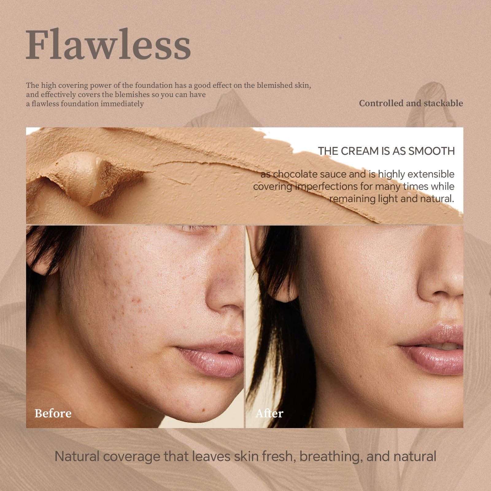 Flawless Eraser Foundation Stick, Lightweight Buildable Medium-to-Full Coverage Dual Ended Makeup Stick, Multi-Use Face Makeup Bar with brush, Natural Finish