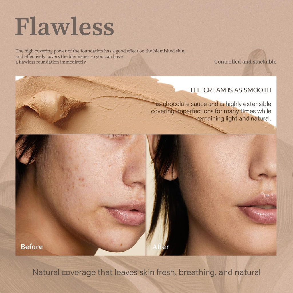 Flawless Eraser Foundation Stick, Lightweight Buildable Medium-to-Full Coverage Dual Ended Makeup Stick, Multi-Use Face Makeup Bar with brush, Natural Finish