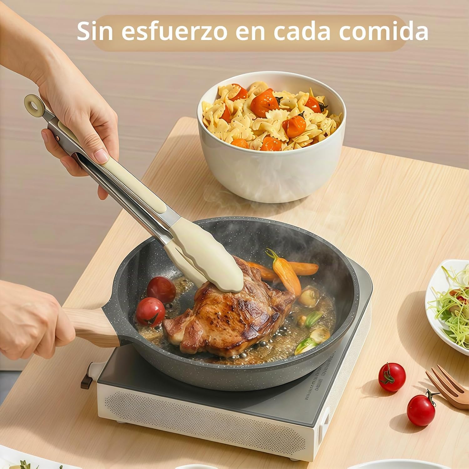 Juego de utensilios de cocina de silicona 33 piezas, grado alimenticio resistente al calor | Juego de utensilios de cocina de silicona antiadherentes sin BPA, con soporte, mango de madera de tacto frío (caqui)