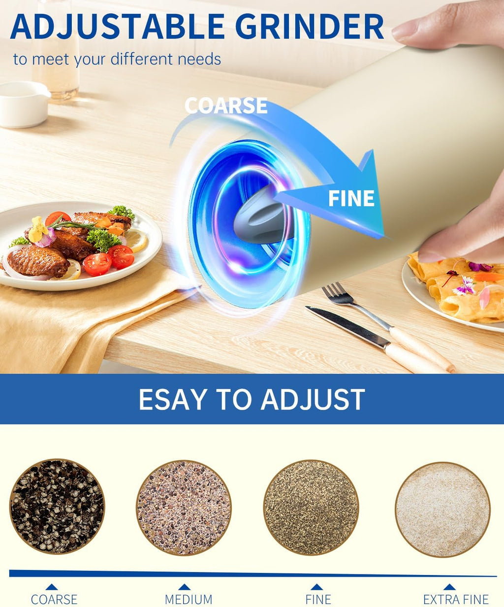 CIRCLE JOY Gravity - Juego de molinillo eléctrico de sal y pimienta con luz LED, funciona con pilas, grosor ajustable, gran capacidad, para el hogar, cocina, barbacoa