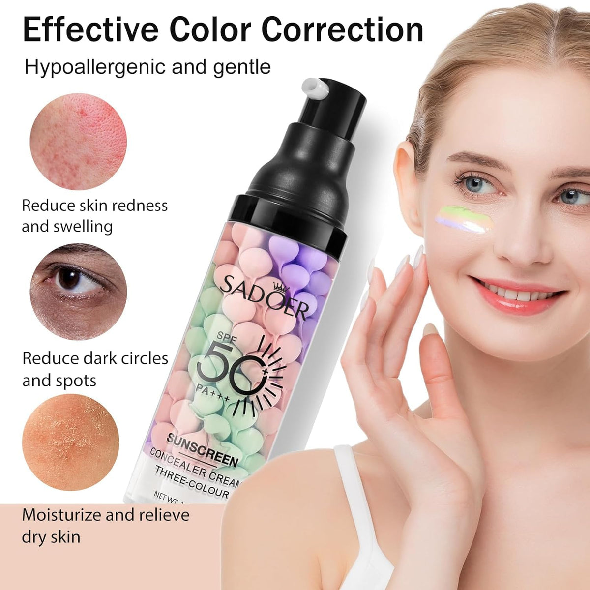 Imprimación 3 en 1 para la cara antes del maquillaje, crema aislante de protección solar, SPF 50, corrector de color en un solo paso, difumina imperfecciones control de aceite y corrección de tono de | One Step Color Corrector Face Primer,Blurs Imperfecti