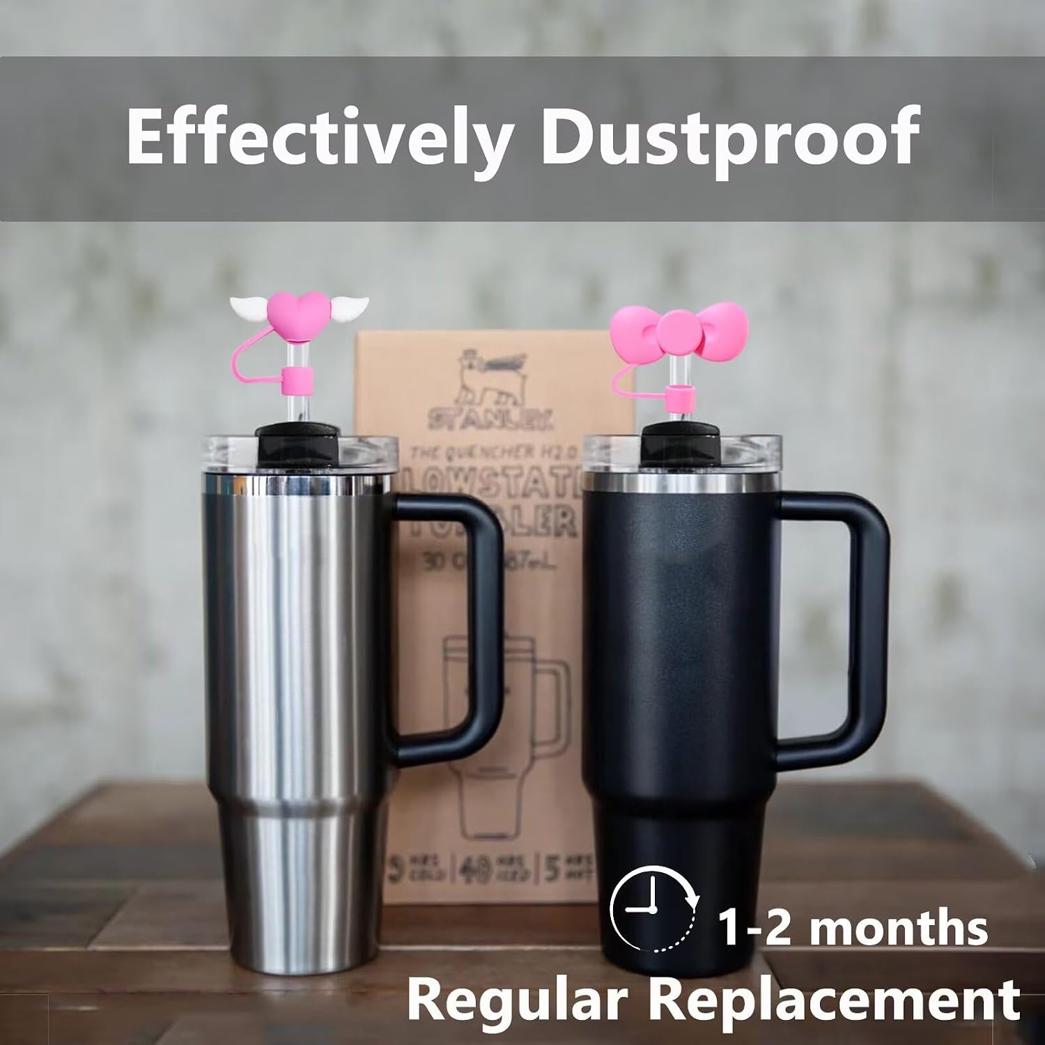 6 fundas de popote de color rosa compatibles con vasos Stanley de 30 y 40 onzas, reutilizables, bonitas puntas de popote de silicona, protectores para copas Stanley de 0.4 pulgadas/0.394 in