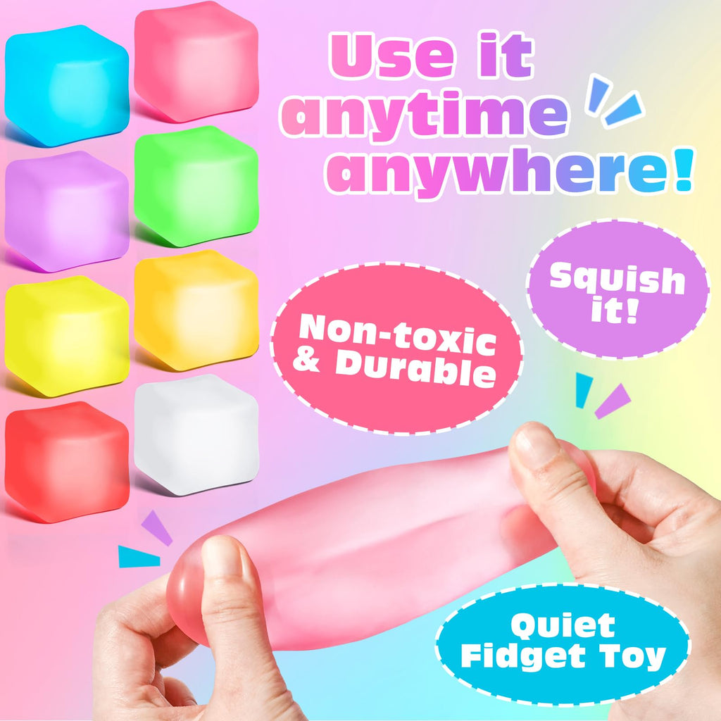 Paquete de 4 Cubos Antiestrés, Pelotas Antiestrés con Forma de Cubo de Hielo de Elevación Lenta para Adultos y Niños, Juguete Sensorial Fidget para Alivio de Ansiedad, Pelotas Blandas de Forma | Sensory Fidget Toy for Anxiety Relief, Square Shape Cube Squ
