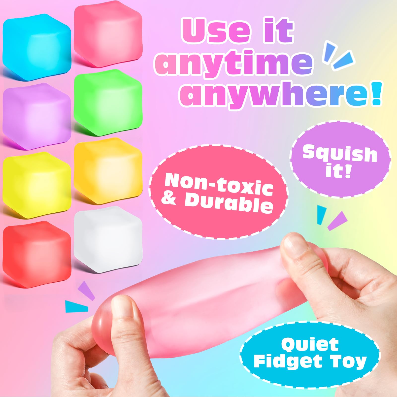 Paquete de 4 Cubos Antiestrés, Pelotas Antiestrés con Forma de Cubo de Hielo de Elevación Lenta para Adultos y Niños, Juguete Sensorial Fidget para Alivio de Ansiedad, Pelotas Blandas de Forma | Sensory Fidget Toy for Anxiety Relief, Square Shape Cube Squ