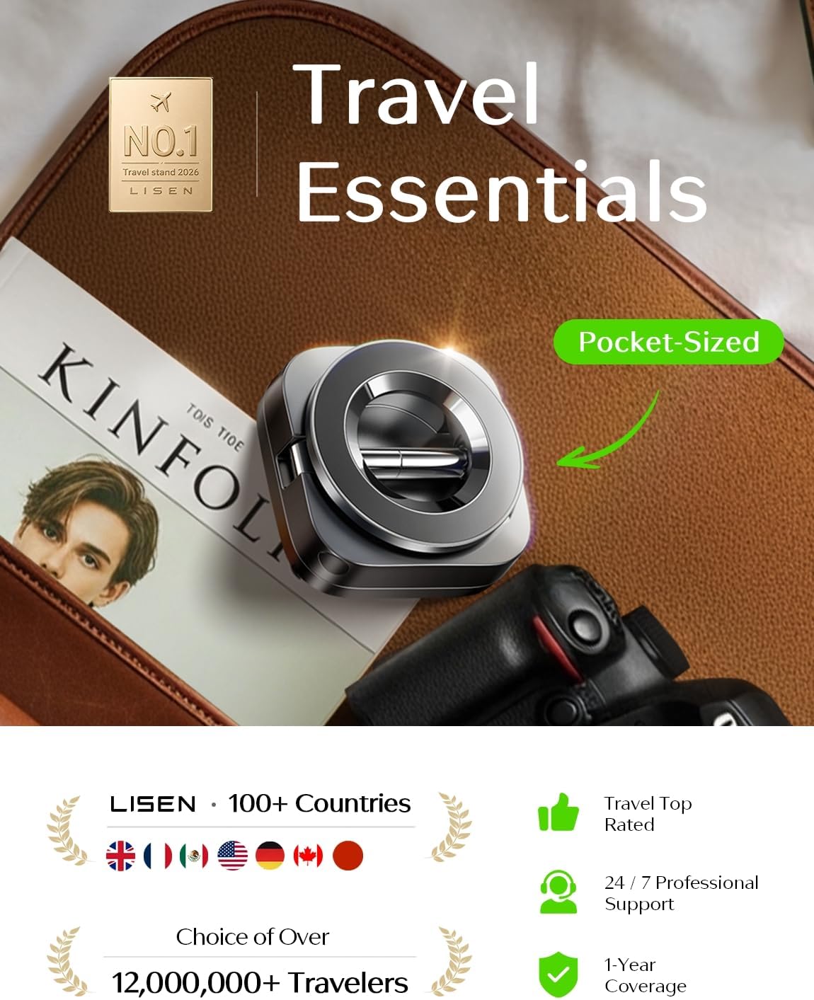 LISEN - Soporte de teléfono para el escritorio de viaje en avión | Phone Stand Hands Free MagSafe Travel Accessories Flying Long Flight Essentials Airplane Gadgets Gifts for Men