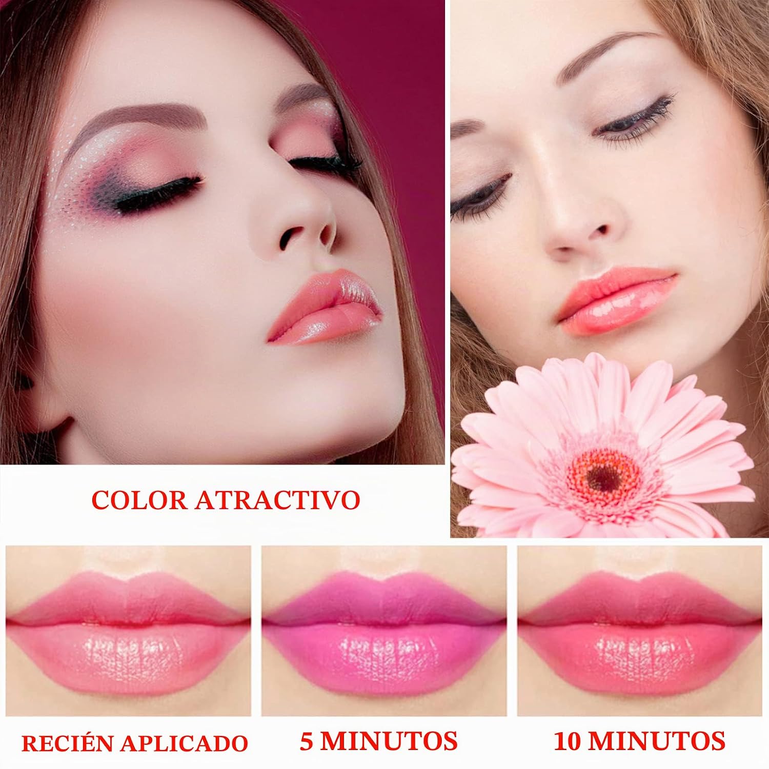 Labial de aloe vera, cuidado labial de larga duración, bálsamo labial nutritivo y voluminizador, brillo labial, cambio de color mágico con temperatura, 3 unidades