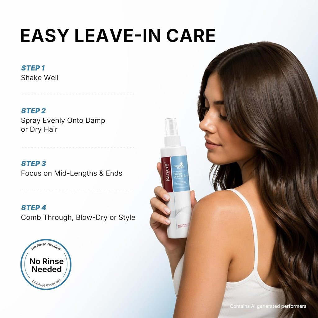 Karseell Leave-In Conditioner Spray, 6.78 fl oz | No-rinse protein conditioner spray for damp or dry hair; helps soften, smooth frizz, and refresh daily styling