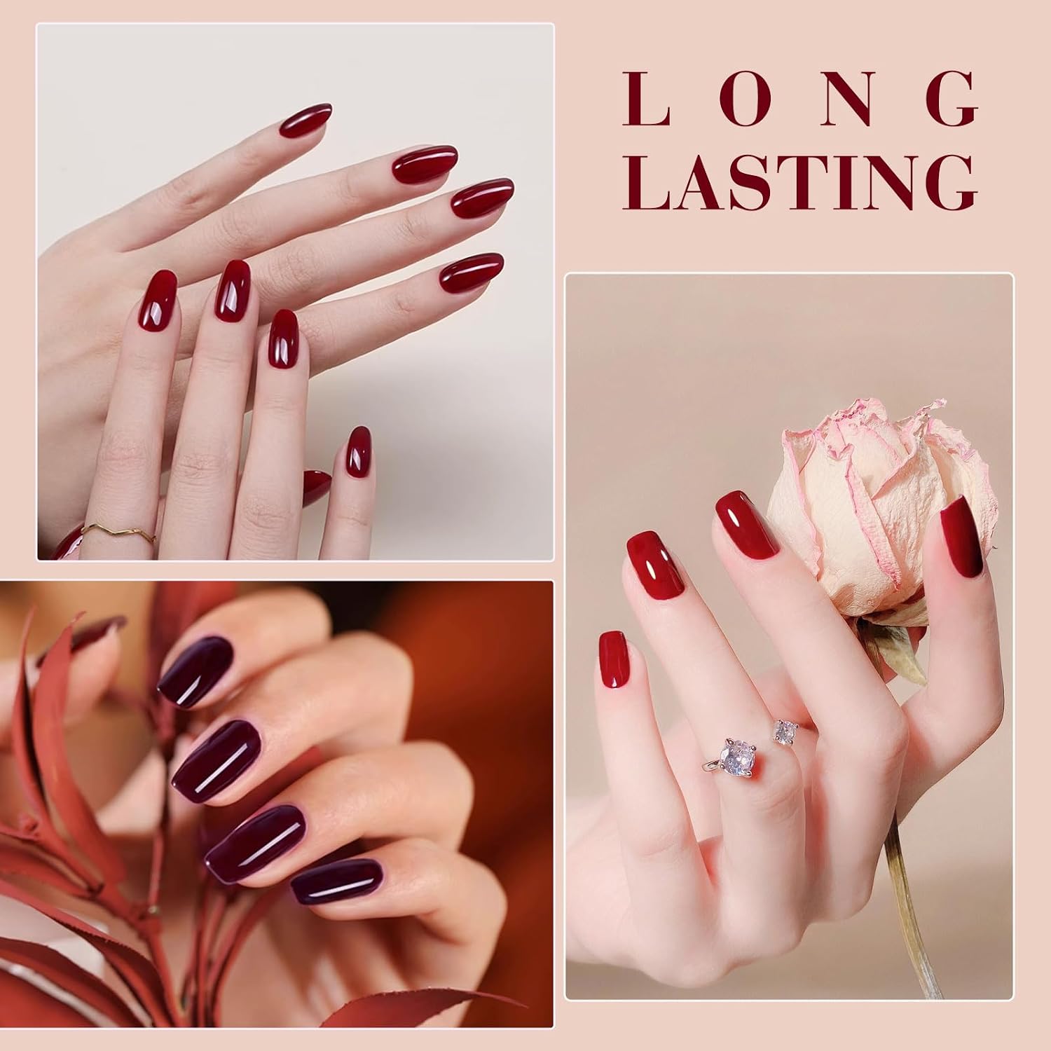 CANNI - Juego de esmalte de gel para uñas color rojo, 6 colores de 9ML, rojo oscuro clásico, borgoña, kit de esmalte de gel UV LED de fácil retiro para manicura DIY para todas las estaciones, arte de | Smooth Application • Highly Pigmented • Glossy Finish