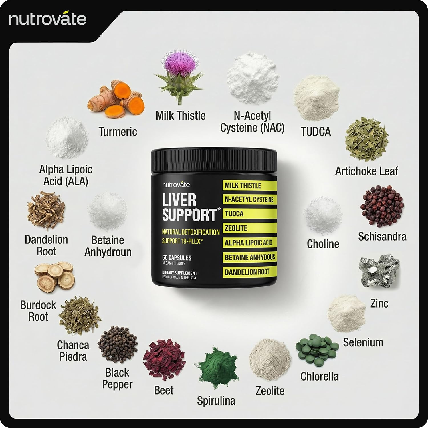 Liver Cleanse Detox & Repair [19-Plex] - Suplemento de apoyo hepático con cardo mariano, TUDCA, NAC, ALA, zeolita, raíz de diente de león, alcachofa y cúrcuma, vegano, sin OMG, sin gluten [fabricado