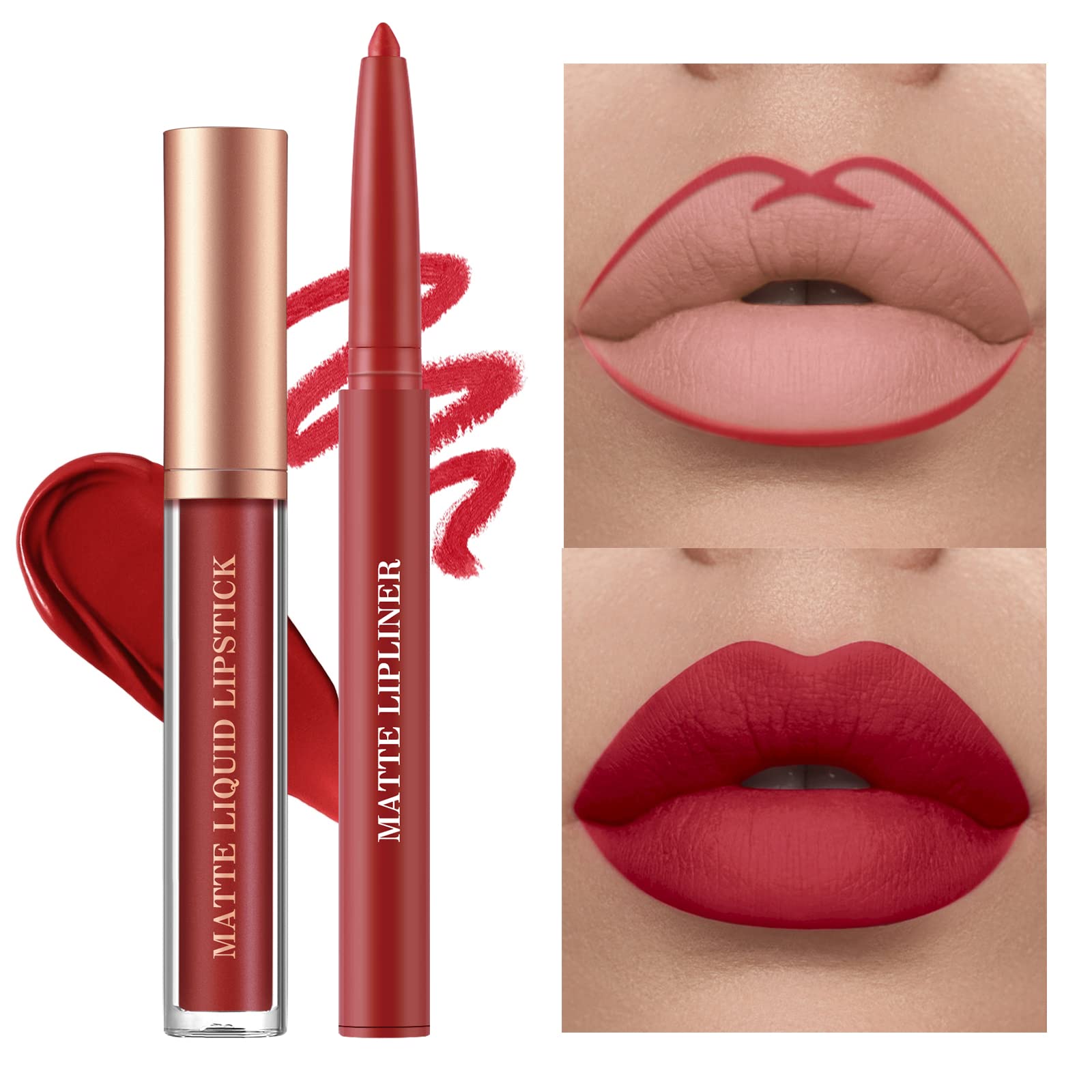 BestLand 12Pcs Matte Liquid Lipstick + Lip Liner Pens Set, Velvety Nude Lip Stain Waterproof Long Wear Makeup Gift Set