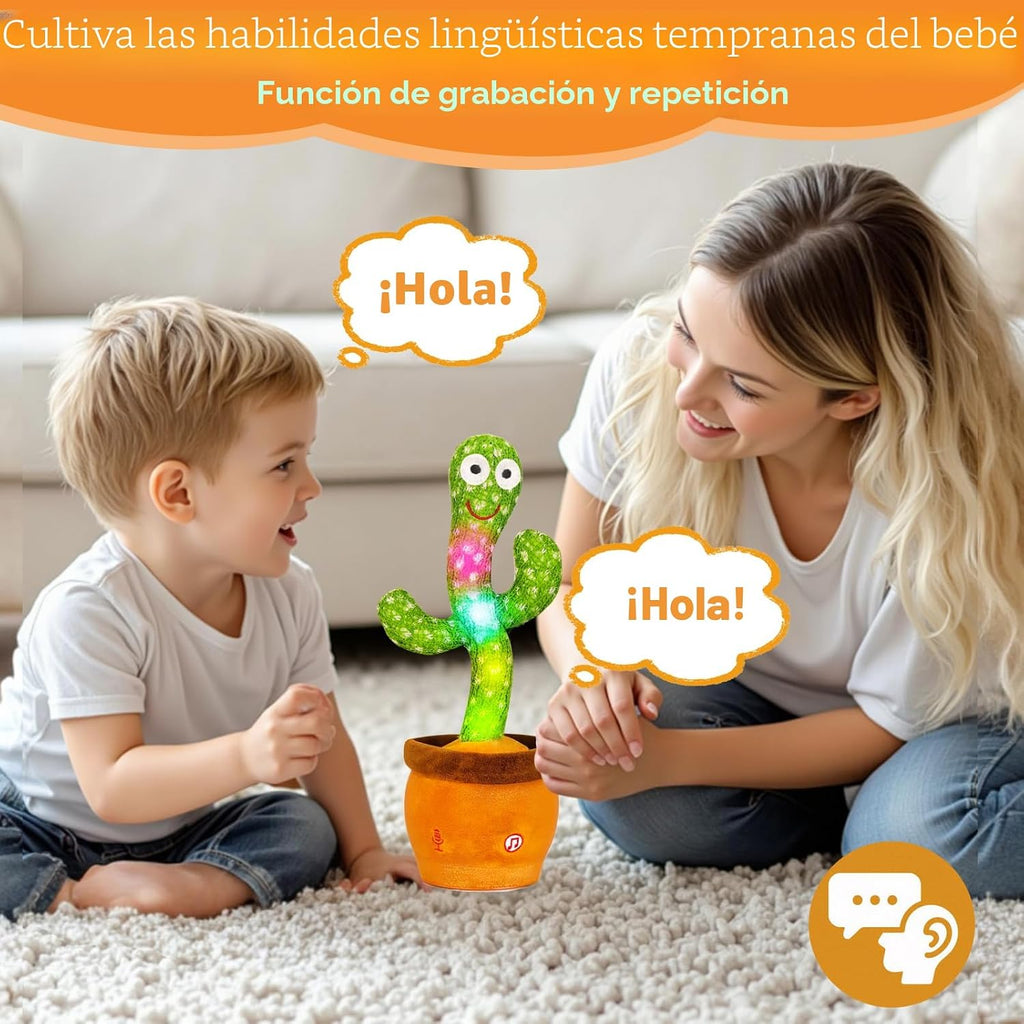 Cactus bailarín parlante - Repite lo que dices graba juguete para bebé | Bebé cantando grabación, imitando, repite lo que dices, musical interactivo, para niños y niñas de 1 año