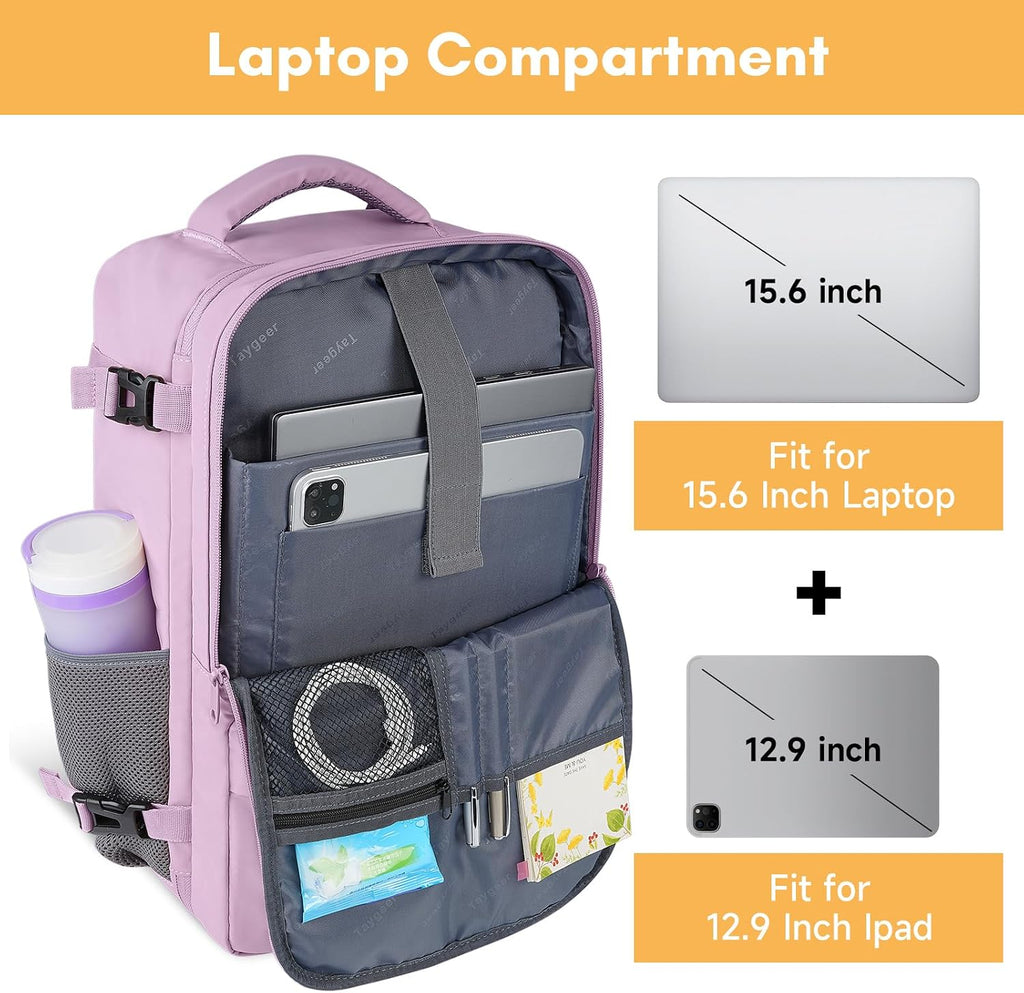Taygeer - Mochila de viaje para mujeres, mochila de cabina con puerto de carga USB y bolsa para zapatos, mochila TSA para laptop de 15.6 pulgadas aprobada para vuelos, bolsa de enfermera, mochila | 15.6inch Laptop Mochila with Water Bottle Pocket & Shoe P