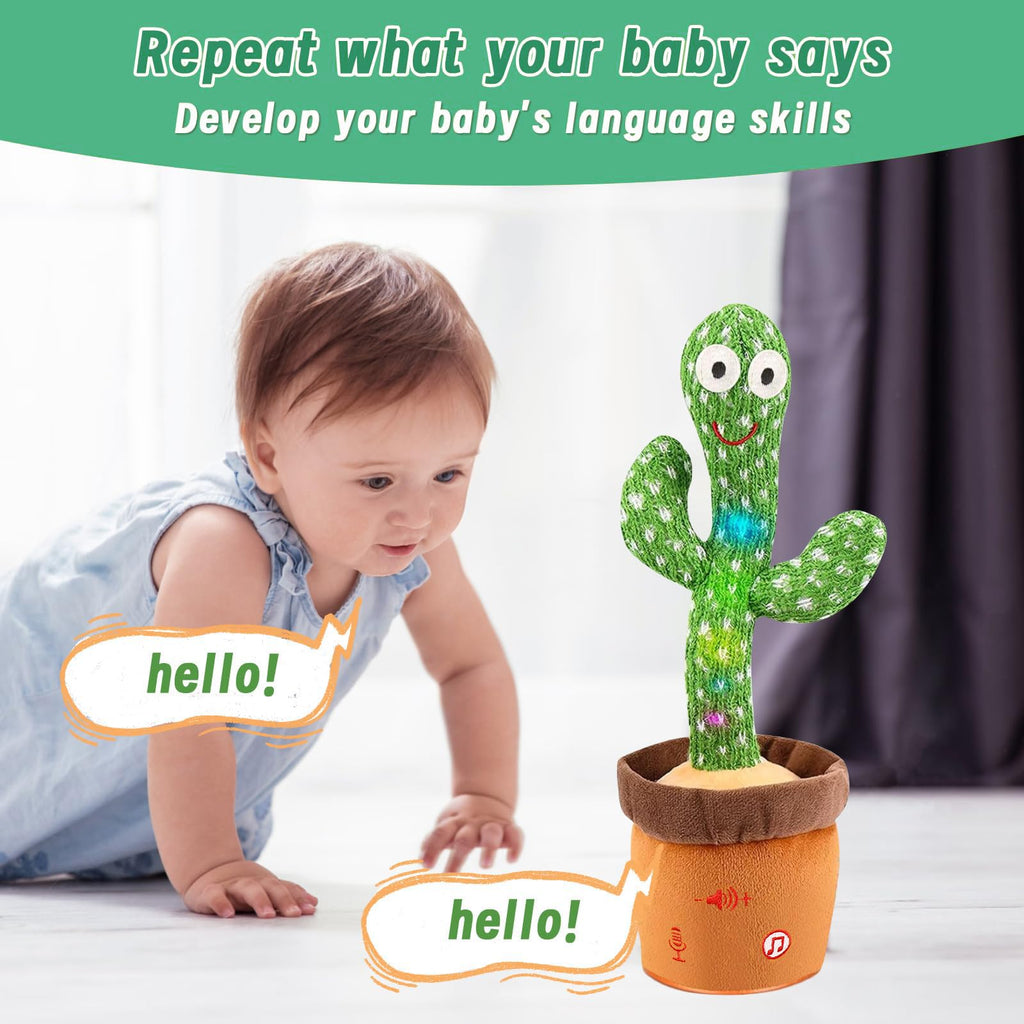 Cactus bailarín parlante - Repite lo que dices graba juguete para bebé | Bebé cantando grabación, imitando, repite lo que dices, musical interactivo, para niños y niñas de 1 año