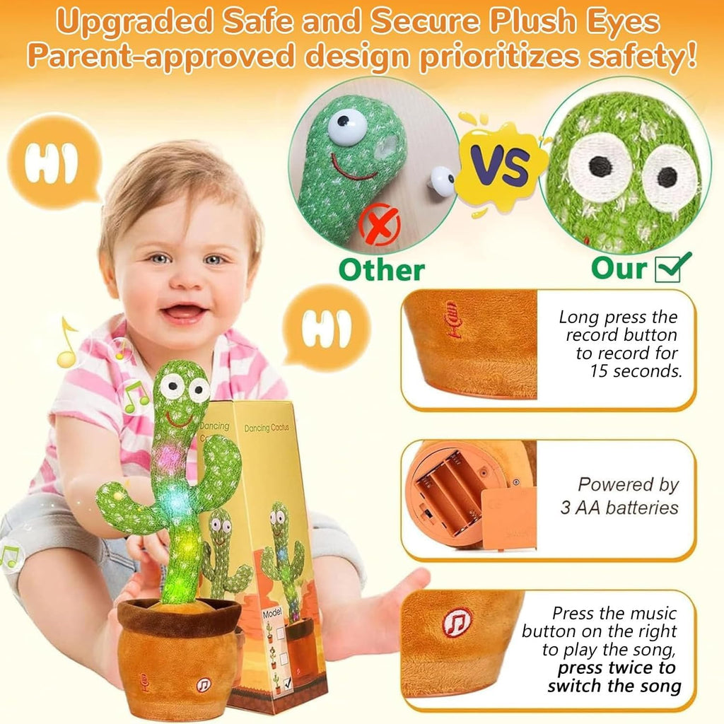 Cactus bailarín parlante - Repite lo que dices graba juguete para bebé | Bebé cantando grabación, imitando, repite lo que dices, musical interactivo, para niños y niñas de 1 año