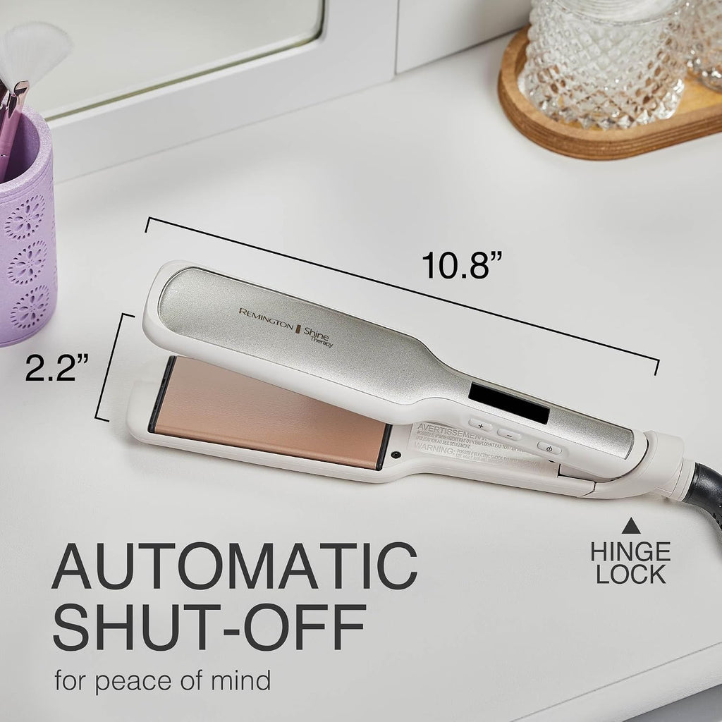 Remington Shine Therapy - Alisadora de cabello de 2 pulgadas, plancha alisadora infundida con aceite de argán y queratina, plancha alisadora profesional de cerámica para menos frizz, herramientas de | Ceramic flat iron plates infused with Argan Oil and Ke