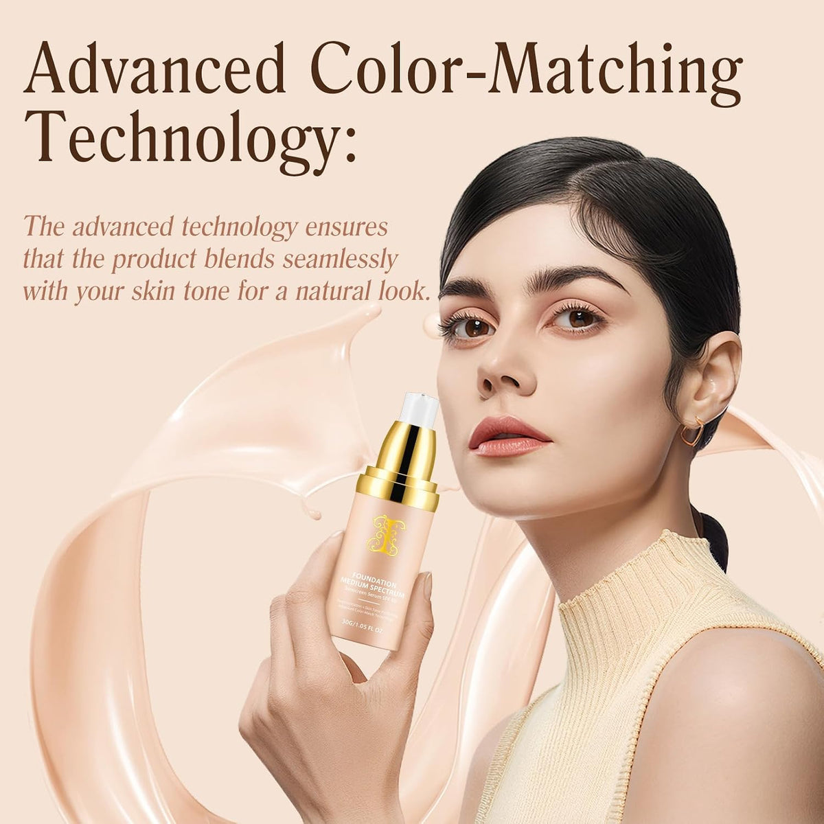 Base de maquillaje 4 en 1 que cambia de color con suero protector solar SPF 50, espectro ligero, duradero, impermeable e hidratante profundo para todo tipo de piel