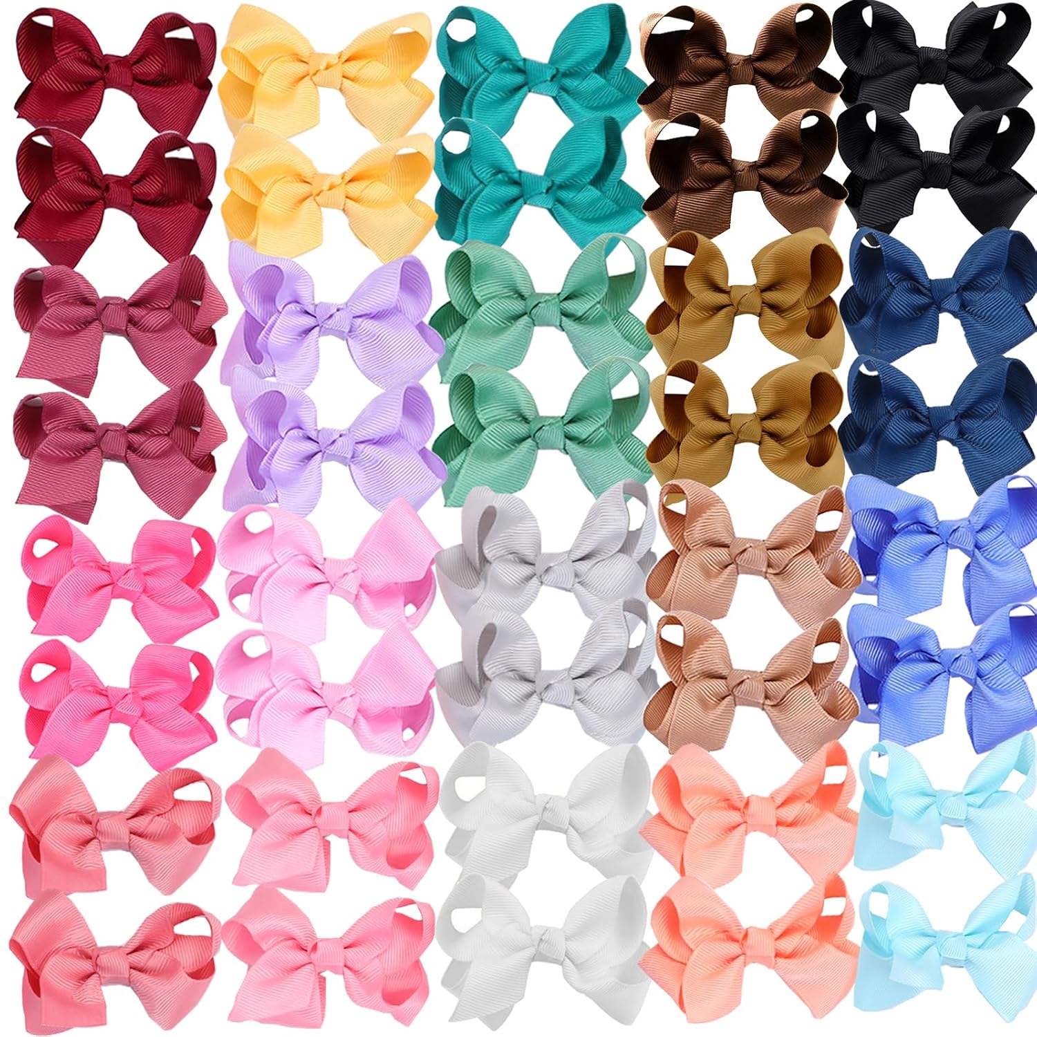 40PCS 3Inch Hair Bows for Girls,Hand-made Grosgrain Ribbon Hair Bow Alligator Clips Hair Accessories for Toddlers Baby Girls Kids Teens in Pairs