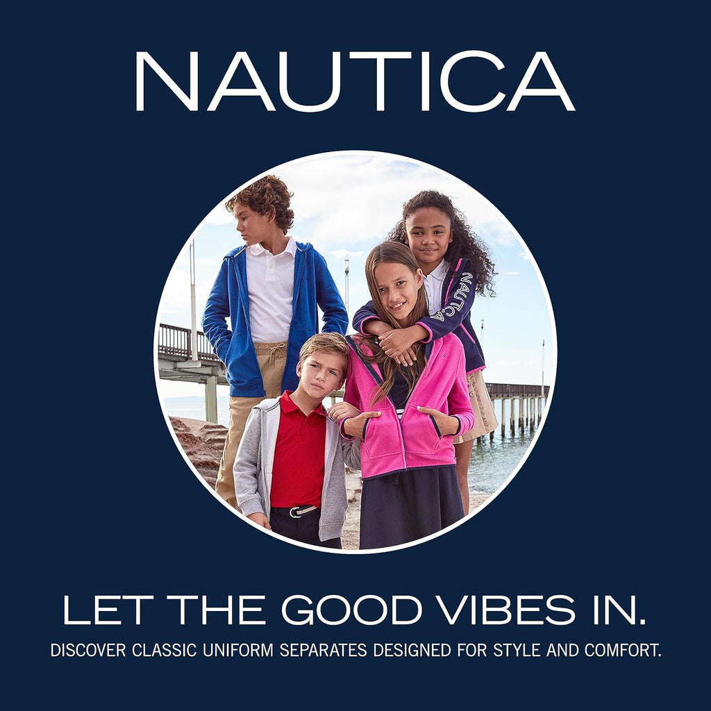 Nautica - Polo de uniforme escolar para niños, de manga corta, sensorial, cierre de botones, material de alto rendimiento que absorbe la humedad