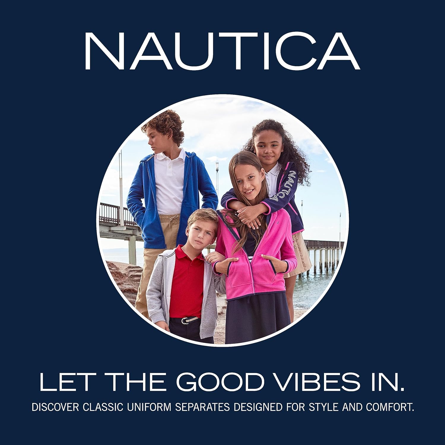 Nautica - Polo de uniforme escolar para niños, de manga corta, sensorial, cierre de botones, material de alto rendimiento que absorbe la humedad