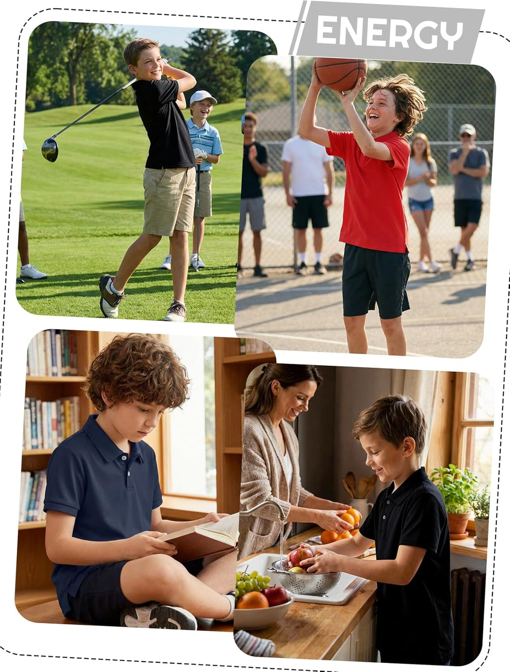 Resinta Paquete de 3 camisas de golf de manga corta para niños, secado rápido, secado rápido, para entrenamiento