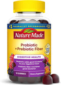 Nature Made - Gomitas de fibra probióticas + prebióticas para la salud intestinal diaria, suplemento de soporte digestivo con probióticos y fibra, 50 gomitas, suministro para 25 días | Fiber Supplement for Daily Gut Health, Prebiotics and Probiotics for W