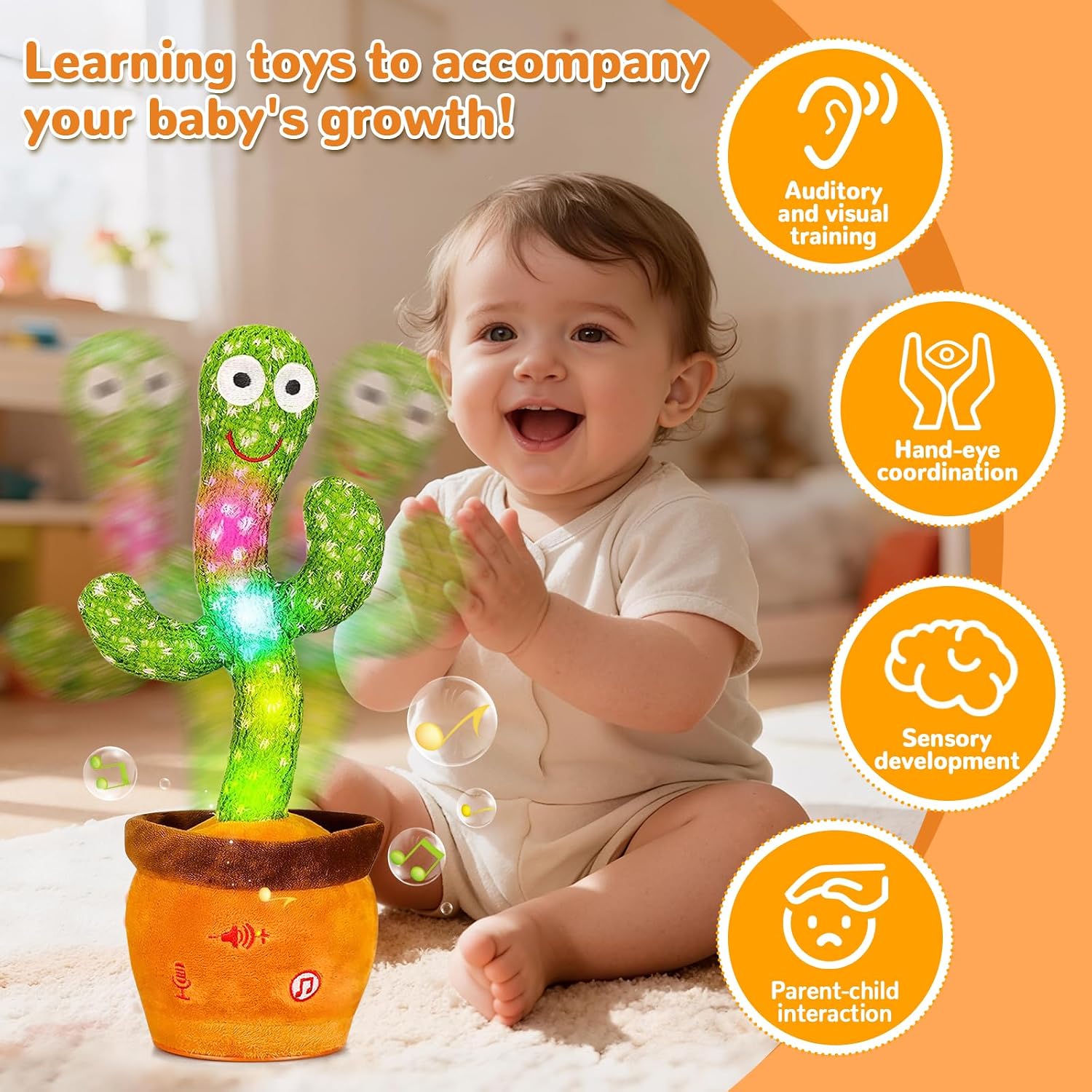 Cactus bailarín parlante - Repite lo que dices graba juguete para bebé | Bebé cantando grabación, imitando, repite lo que dices, musical interactivo, para niños y niñas de 1 año