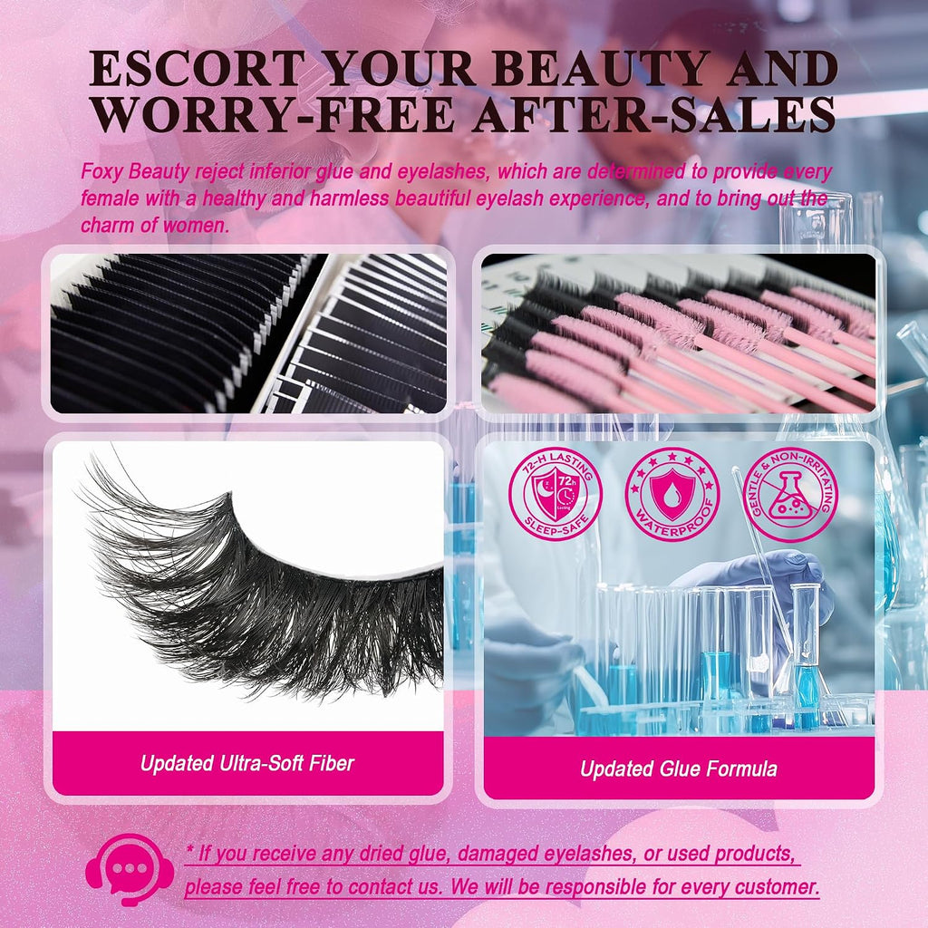 Foxy Beauty - Racimos de pestañas naturales – racimos de pestañas finas y esponjosas, extensiones de pestañas anchas con pestañas inferiores de bonificación